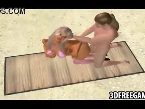 Sexy 3D blonde with big tits is fucked on the beach