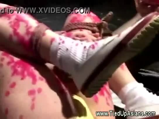 Worthless asian slut gets hot wax over her body
